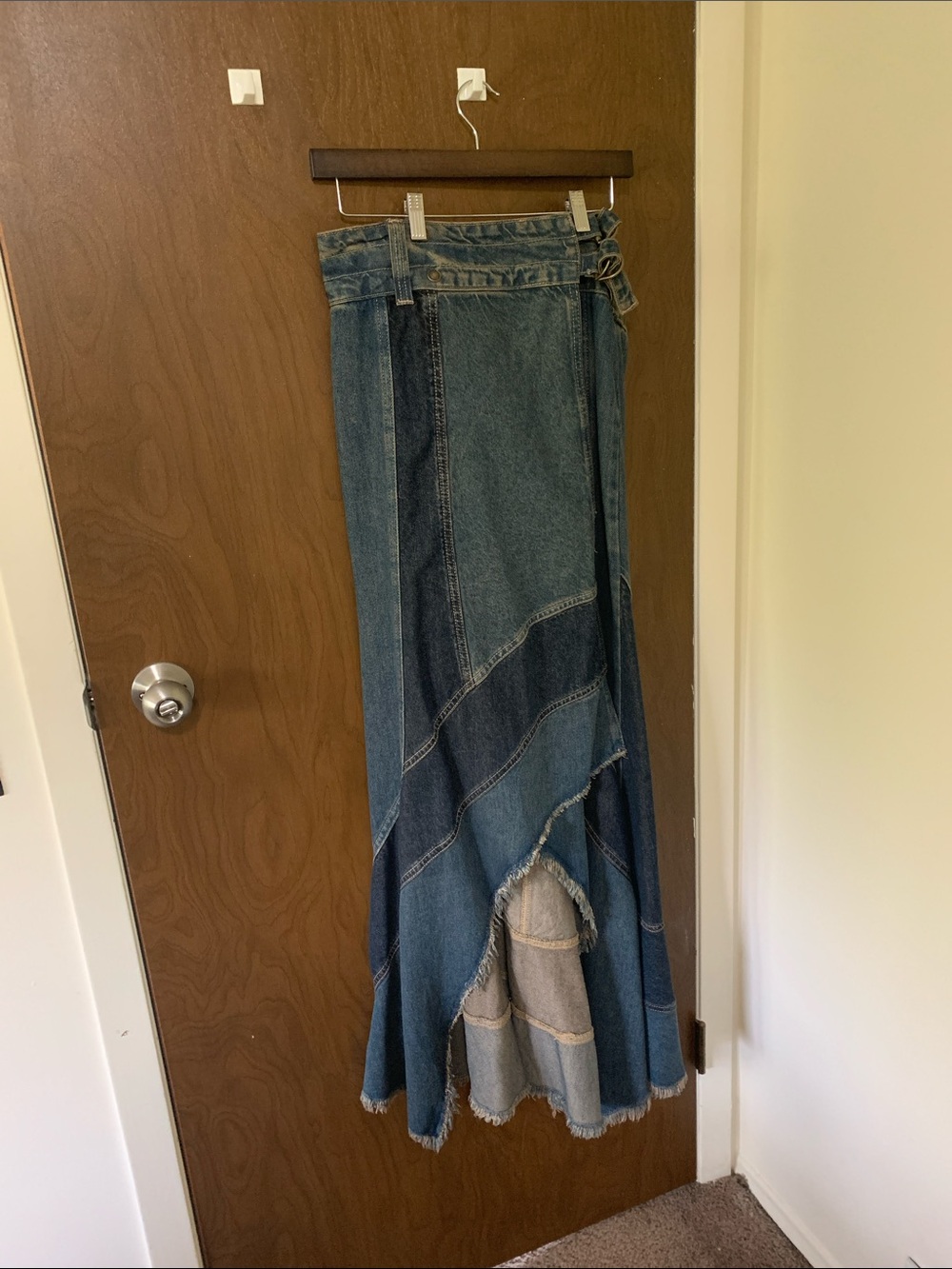 Free People Blue Multiwash Patchwork Denim Maxi Skirt